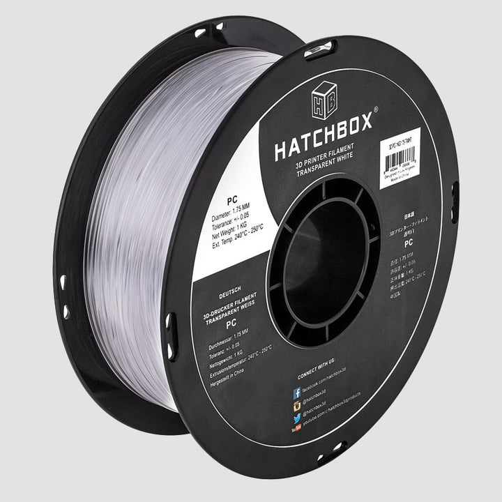 TRANSPARENT WHITE PC FILAMENT - 1.75MM, 1KG SPOOL