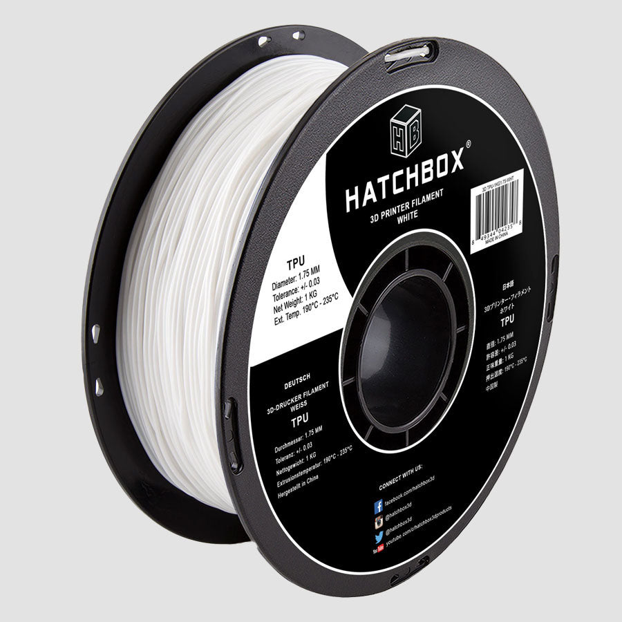 WHITE TPU FILAMENT - 1.75MM, 1KG SPOOL (SHORE 95A)